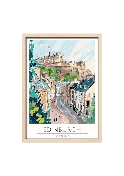 Edinburgh Scotland Travel Poster Ahşap Çerçeveli Dekoratif Duvar Tablosu Ahşap 01