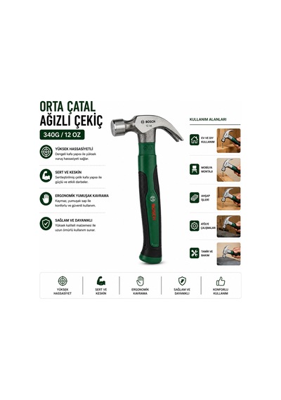 12 Oz Orta Çatal Çekiç 24 Cm - Ergonomik Yumuşak Sap