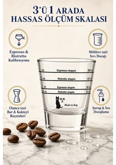 Motta Çift Taraflı Dereceli Şeffaf Cam Espresso Kahve Ölçü Bardağı 30 / 60 ml