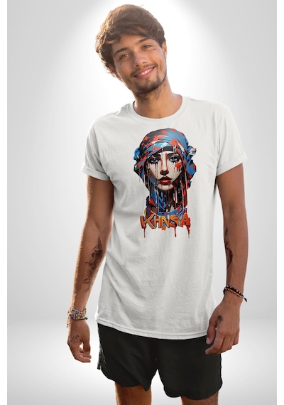Khansa Eşarp Kadın Tasarımı Unisex Unisex Beyaz Organik Baskılı T-shirt Penye Yüksek Kalite Beyaz