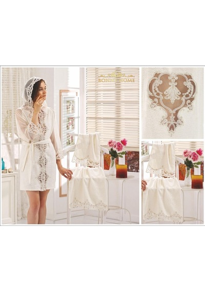 Bonny Home Fransız Dantelli Çeyizlik Balayı Kadın Bornozu Seti (387214748) Çok Renkli