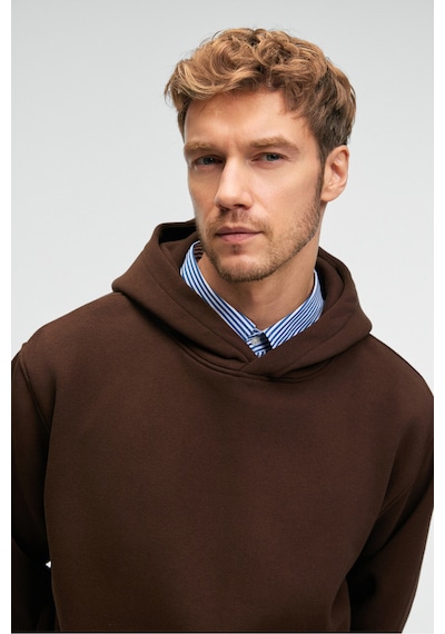 Grimelange AMOS Erkek Yumuşak Kumaşlı 3 İplik Oversize Kapüşonlu Kanguru Cepli Acı Kahve Sweatshirt