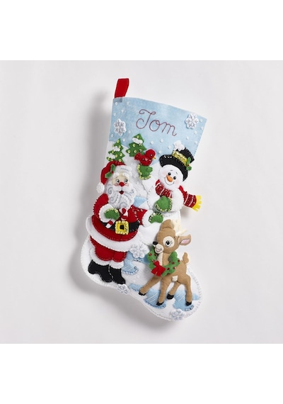 Bucilla Keçe Aplike Noel Çorabı, Noel Baba'nın Buluşması, 45,72 Cm, Kumaş Diğer