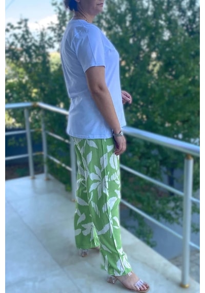 Mia Butik Büyük Beden Bahar Takım Beyaz - Yeşil Beyaz-yeşil