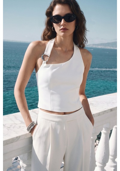 Sateen Aksesuar Detaylı Bluz - Ekru-137445