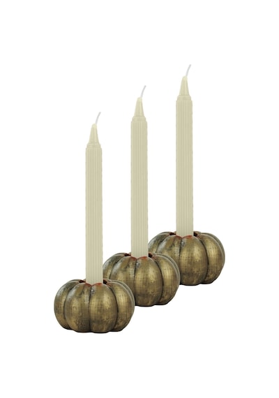 Eskitme Mumluk Şamdan 3 Adet Tealight Ve İnce Mum Uyumlu Kabak Model - Altın Eskitme