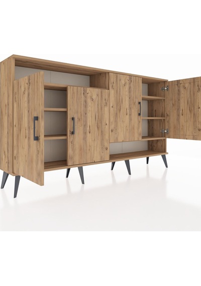 Arges Konsol 6 Raflı 4 Kapaklı 176x30x99 Çam-çam Atlas Çam/atlas Çam - Atlas Çam