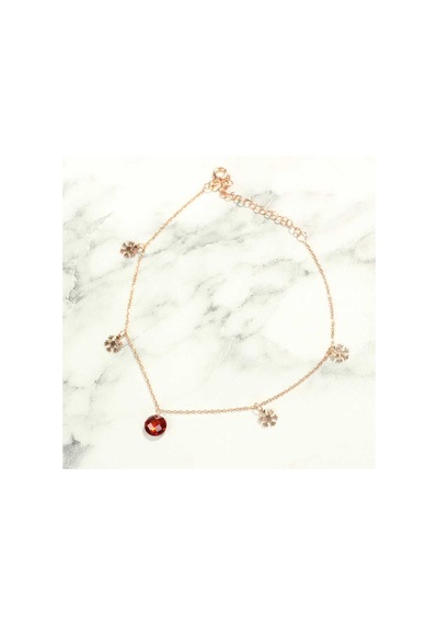 925 Ayar Rose Gümüş Yuvarlak Garnet Taşlı Kar Tanesi Halhal