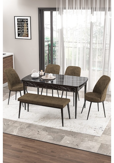 Canisa Concept Zen Serisi 80x132 Mdf Açılabilir Siyah Mermer Desen Masa Takımı 4 Kahverengi Sandalye Ve 1 Bench Masa Siyah Mermer Sandalye Ve Bench Kahve Canisa Concept Zen Serisi 80x132 Mdf Açılabilir Siyah Mermer Desen Masa Takımı 4 Kahverengi Sandalye Ve 1 Bench Masa Siyah Mermer Sandalye Ve Bench Kahve
