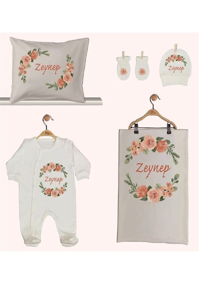 Pia Baby Gl 1946-02 İsme Özel Beşli Tulum Set Krem
