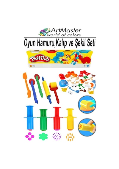 4 Renk Oyun Hamuru Play-doh Oyuncak Kalıp Enjektör Seti Merdane Silindir Kesici Şekiller 1 Paket Etkinlik Okul Anasınıfı Çok Renkli