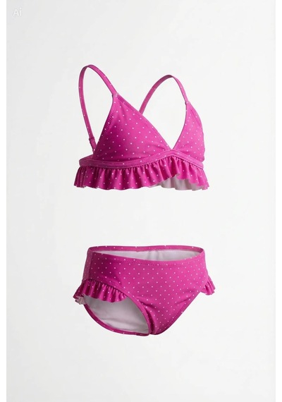 Endeep Kız Çocuk Pembe Fırfırlı Puantiye Desenli Mayo Bikini Takımı Pembe-beyaz