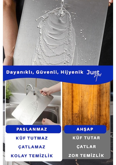 2 Adet Paslanmaz Çelik Mutfak Kesme Tahtası Et Sebze Doğrama Tahtası Gümüş