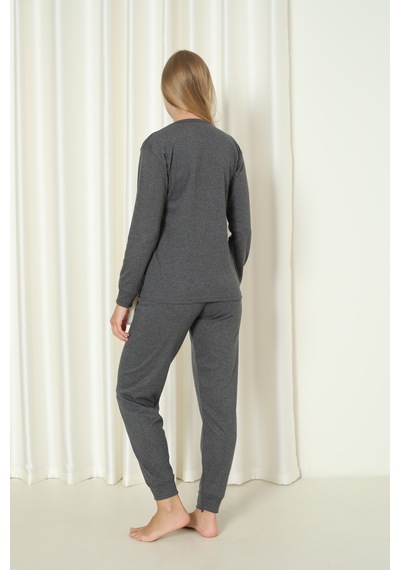 Wordex Fawn 4002 İnterlok Kışlık Tavşanlı Kadın Ev Pijama Takımı Antrasit