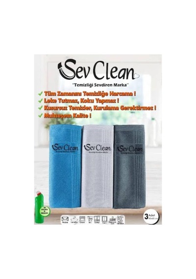 Sev Clean Mikrofiber 3'lü Temizlik Bezi, Toz Kir Leke Bırakmaz, Silgeç Bez Çok Renkli