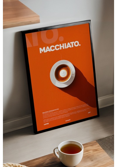 Macchiato Kahve Siyah Ahşap Çerçeveli Poster, Dekoratif Duvar Tablosu