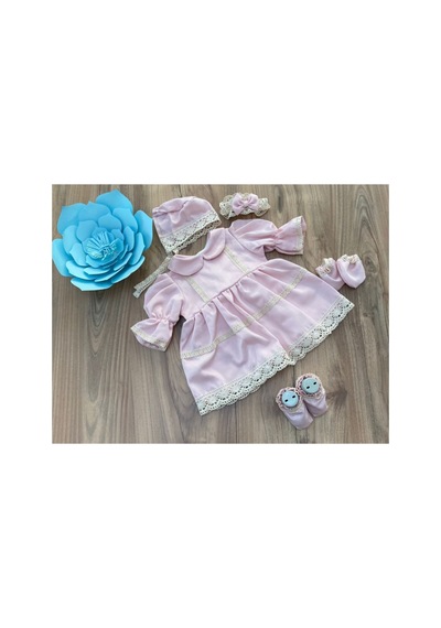 Hayy Baby Kids Wear Pembe Pamuk Dantel Detaylı Bebek Mevlüt Elbise Seti