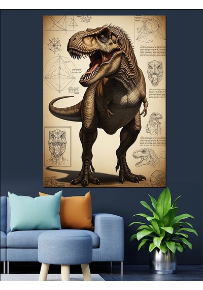 Ahşap Tablo Vahşi Dinozor T-rex Çizimi