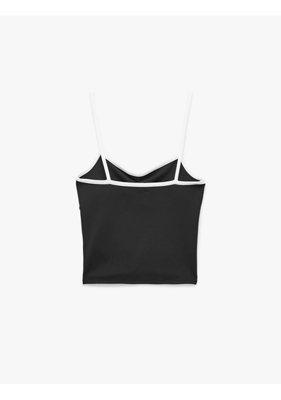 Koton Renk Kontrastlı Slim Fit Büzgülü İnce Askılı Spor Atlet Siyah 7wak30033nk
