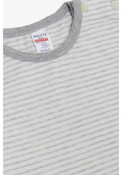 Breeze Erkek Bebek Uzun Kollu T-shirt Patlı Çizgili 9 Ay - 3 Yaş Açık Gri Melanj