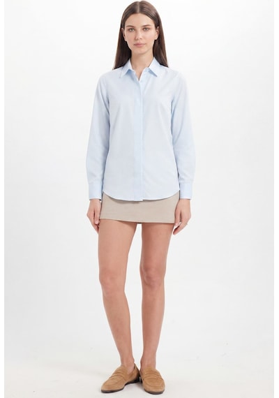 Tudors Kadın Slim Fit Dar Kesim Vucüda Oturan Uzun Kollu Gizli Düğme Detaylı Mavi Basic Gömlek-41569