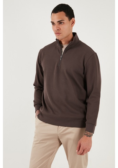 Buratti Pamuklu Regular Fit Yarım Fermuarlı Dik Yaka Erkek Sweat 5905470 Koyu Kahve
