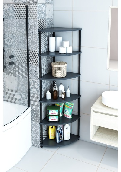 6 Raflı Köşe Banyo Dolabı Banyo Kileri Banyo Düzenleyici Banyo Rafı Üçgen Antrasit