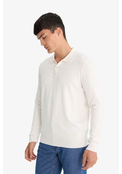 Defacto - Standart Fit Polo Yaka Premium Düğmeli Triko Kazak D0454AX24AU Ekru