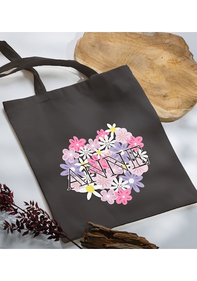 Bk Gift Anneler Günü Tasarımlı Antrasit Kumaş Bez Çanta, Baskılı Omuz Çantası, Alışveriş Çantası, Anneler Günü Hediyesi, Anneye Hediye-3 Çok Renkli