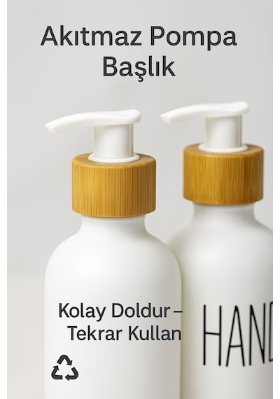 2 Li Sabunluk Seti Bambu Kapaklı Çok Amaçlı Sıvı Sabun Ve Deterjan Şişesi 500 Ml Diğer