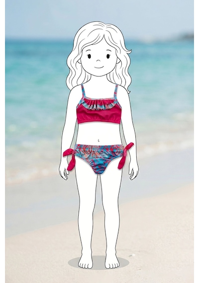 Zuzunga Kız Çocuk Renkli Tropik Desen Bikini Takımı Fuşya-mavi