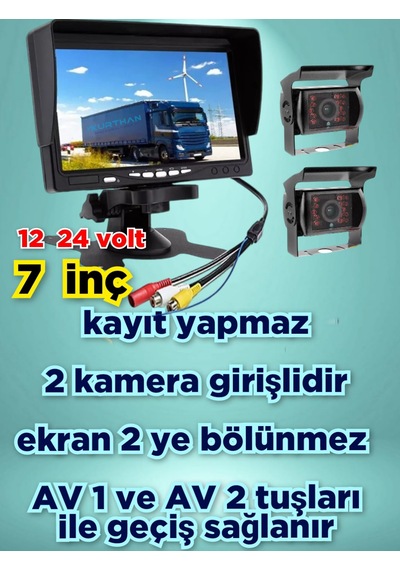 7 İnç Ips Qled Monitör Ve 2 Adet Metal Kasa Kamera 12 24 Volt