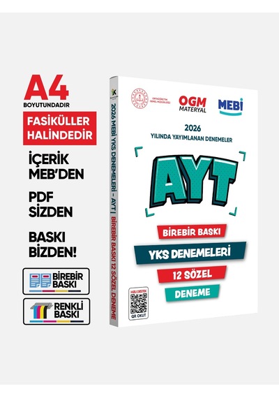2026 YKS-AYT MEBİ OGM SÖZEL Güncel Seri Online Deneme 12li SET BASKI ÜCRETİ