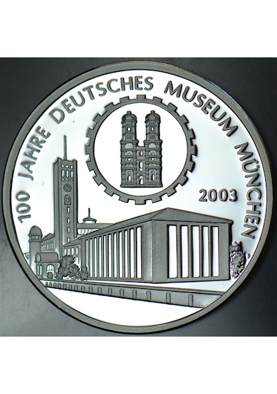 Almanya 2003 Deutsches Museum 100. Yıl Madalyon. Gümüş Kaplama Proof Baskı 36 Mm Kapsülünde Çil