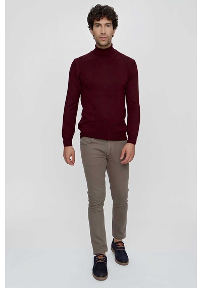 Morven Basic Dinamik Fit Rahat Kesim Balıkçı Yaka Triko Kazak 99kc017003752 Koyu Bordo