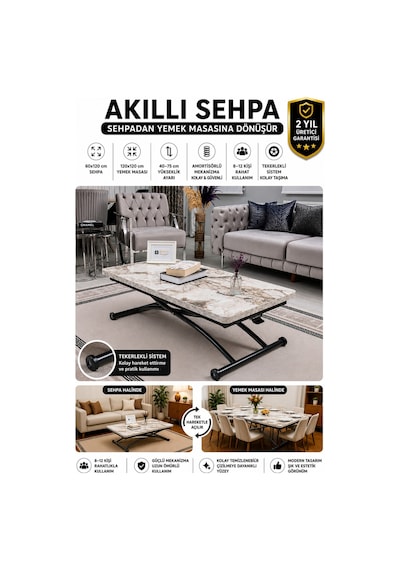 Juppo Üst Tabla Mdf Beyaz Mermer Oval Köşe Alt Siyah Dışa Kıvrım