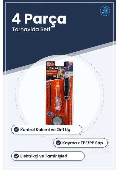 Tornavida Seti 4 Parça Kontrol Kalemi 2in1 Uç Elektrik Bandı Elek