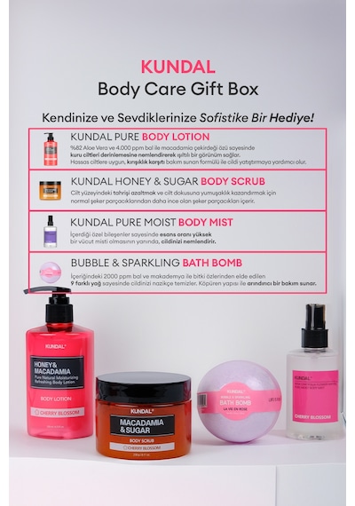 Yoğun Nemlendirme Etkili Dörtlü Vücut Bakım Seti Kundal Bath & Body Gift Edition Cherry Blossom