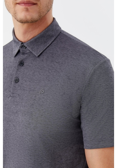 Sabri Özel Erkek Gri Dar Kesim Slim Fit Pamuklu Dokuma Düğmeli Polo Yaka Tişört Siyah