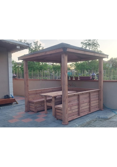 Maun Ahşap Kamelya Pergola Bahçe Oturma Alanı