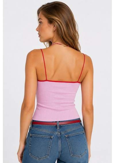 Neden Tekstil Kontrast Şeritli Triko Atlet Body - Pembe-kırmızı