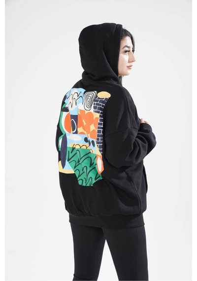 Unisex Kapüşonlu Sırt Baskılı Kanguru Cep Sweatshirt 001