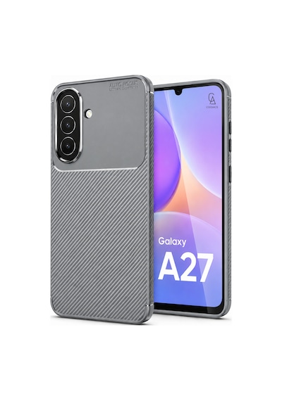 Samsung Galaxy A27 Uyumlu Kılıf Karbon Tasarım Kamera Korumalı Silikon Telefon Kılıfı Kapak Gri