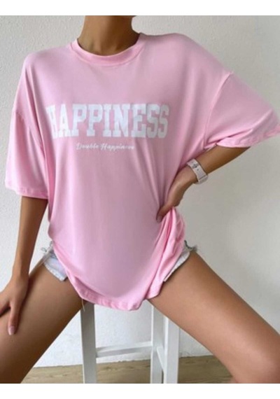 Kozia Outdoors Malkoçbey Happinnes Baskili Oversize Unisex Basic T-shirt Pembe