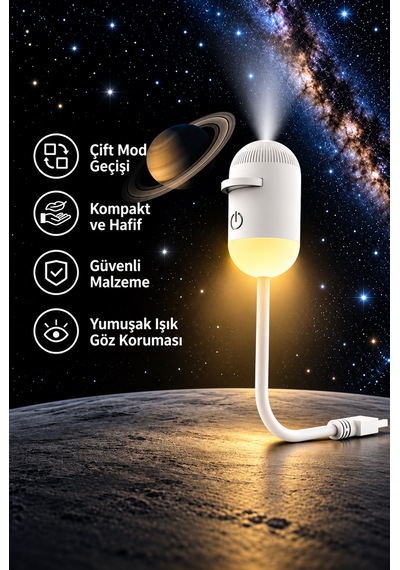 12 Projeksiyon Kartlı 2 Si 1 Arada Usb Gece Lambası Ve Yıldız Projektörü, Esnek Gövdeli Tavan Duvar Projeksiyon