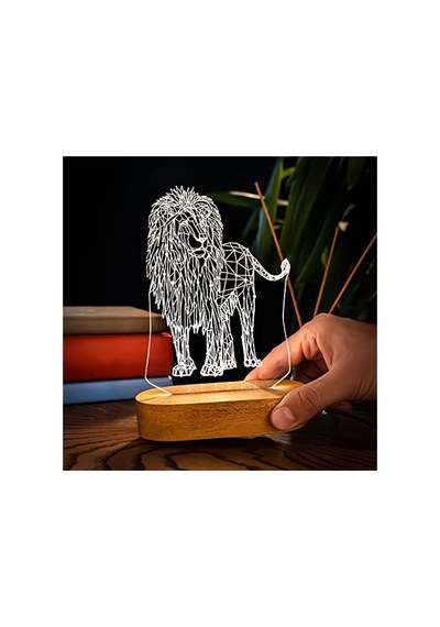 Geometrik Aslan Tasarımlı 3d Led Gece Lambası 10 Parça Siyah