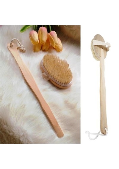 Doğal At Kılı Selülit Karşıtı Sapı Çıkabilen Ahşap Banyo Fırças Ahşap