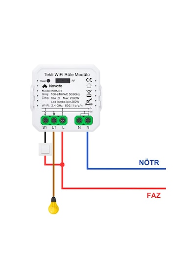 Tuya Uyumlu Tekli Wifi Akıllı Anahtar 10a - 220v Röle - Tek Çıkışlı, Anahtar Girişli, Google Standart