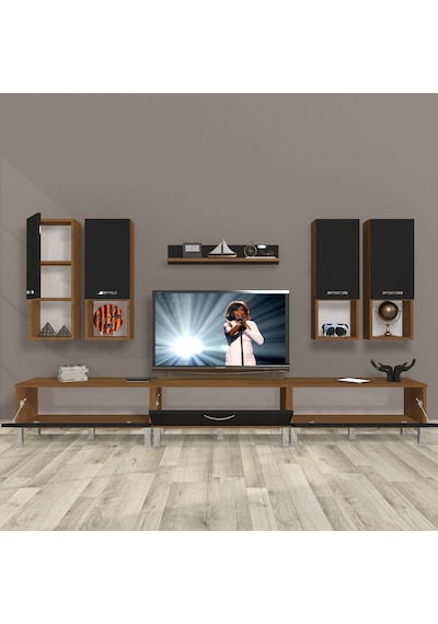 Decoraktiv Eko 8da Slm Krom Ayaklı Tv Ünitesi Tv Sehpası Ceviz - Siyah