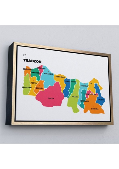 Çerçeveli Trabzon İli Ve İlçeler Haritası Dekoratif Kanvas Tablo-1469